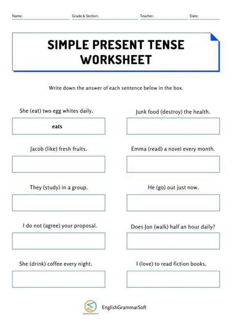 Simple Present Tense Worksheets with Answers EnglishGrammarSoft