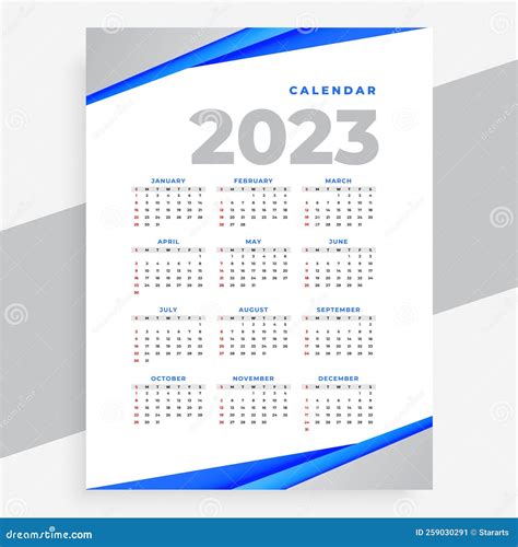 Simple Printable 2023 Office Calendar Layout Design Vector Stock Vector