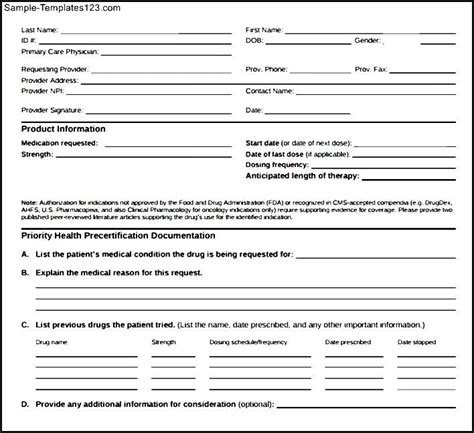 Simple Prior Authorization Form Sample Templates