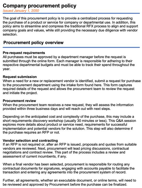 Simple Procurement Policy Template