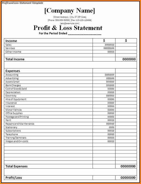 Simple Profit and Loss Statement Template Excel Templates