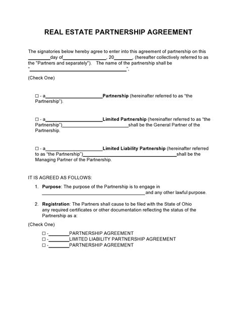 Simple Real Estate Partnership Agreement Template