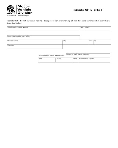 Simple Release of Interest Form Free Download