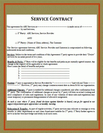 Simple Service Contract Template SampleTemplatess SampleTemplatess
