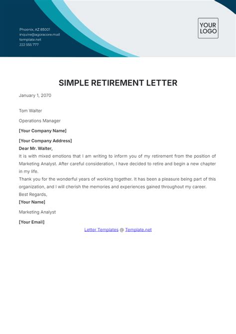 Simple Short Retirement Letter Template