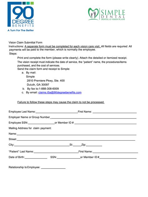 Simple Vision Claim Form Fill and Sign Printable Template Online US