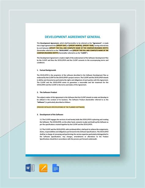 Simple Web Development Agreement Template Google Docs Word Template Net