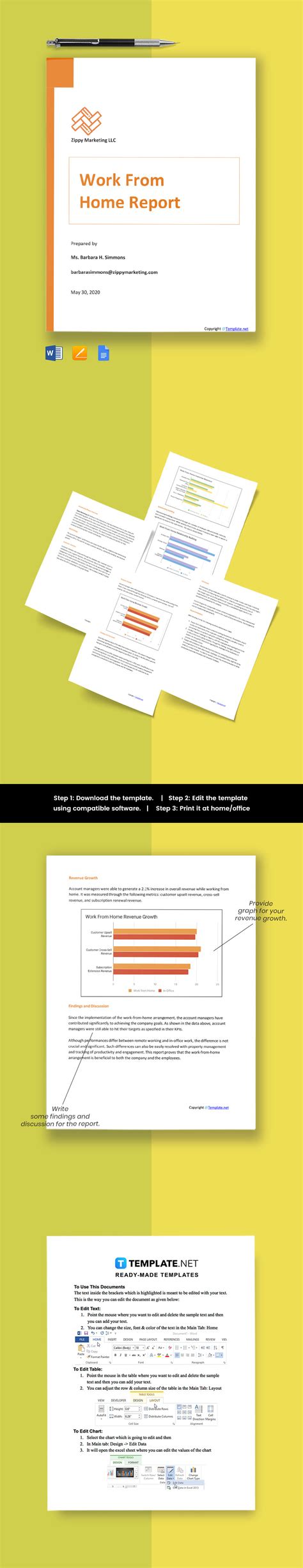 Simple Work From Home Report Template in Google Docs, Word, Pages
