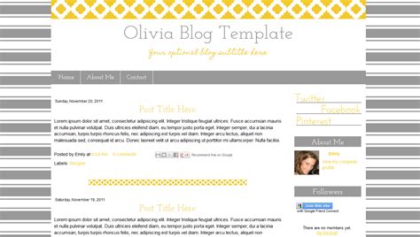 Simple Yellow Blogger Template For Blogspot Olivia Blog template