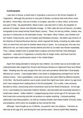 Simple autobiography example about yourself