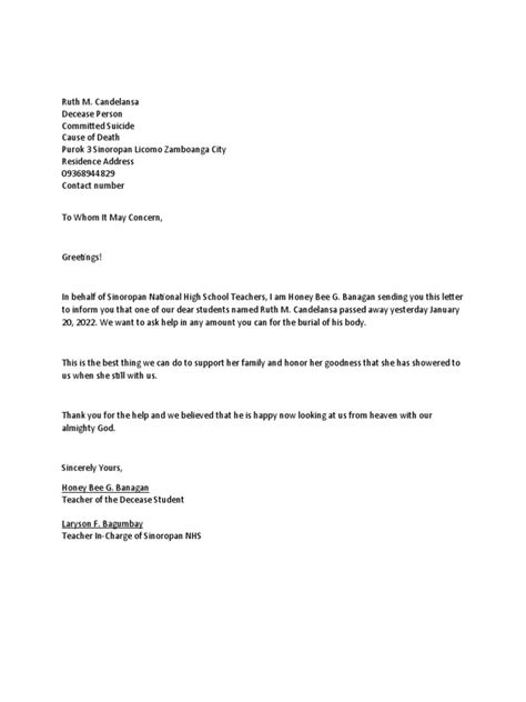 Simple burial letter sample. docx - Free download as Word Doc (.  Our o...