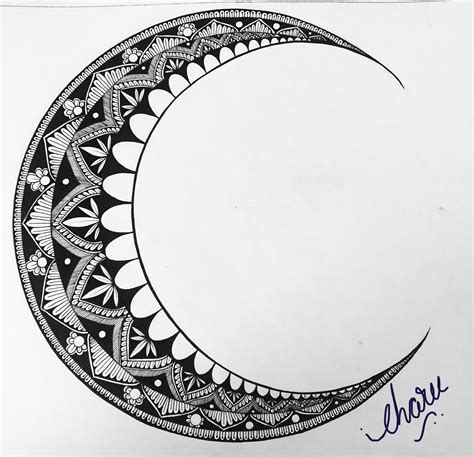 Simple mandala and crescent moon