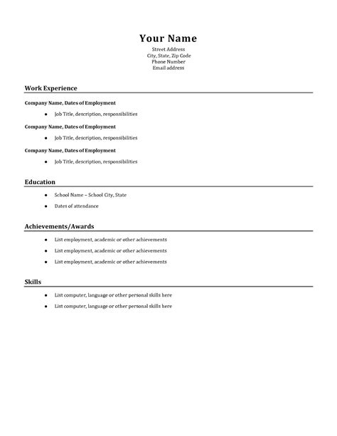 Simple resume template. To give you a clear overview about these formats, here is a description and brief example about each one: 1. Chronological format. This format is the most commonly used in resumes. In a chronological format, the work history is listed in a chronological order starting with the most recent job down to your earliest. 