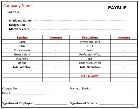 Simple salary slip format for small organisation in excel. .  A basic format ...