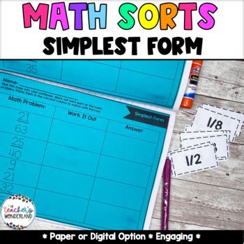 Simplest Form Math Sorts Math Centers Math Games Activity A