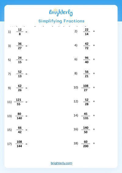 Simplest Form Worksheets