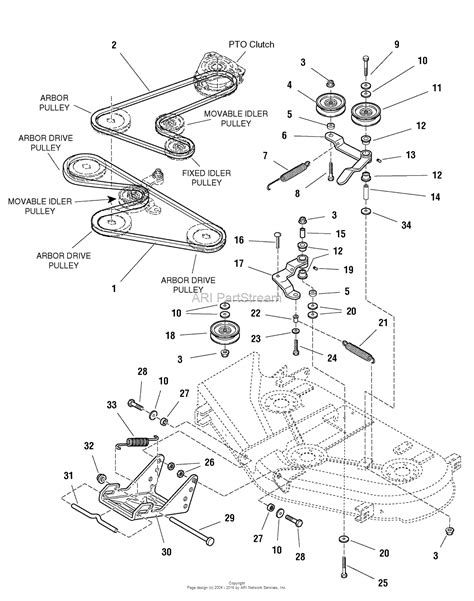 52" Mower Deck - Belts & Idler Group diagram and repai