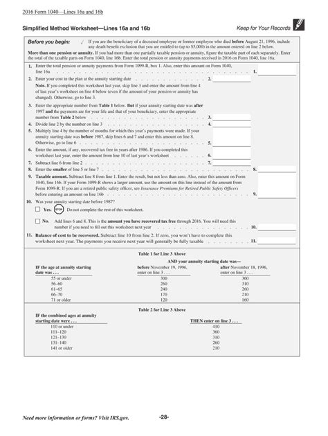Simplified Method Worksheet Lines 16a and 16b