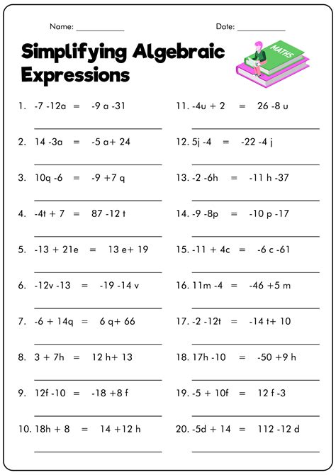 Simplify Algebraic Expressions Worksheet Printable Calendars AT A GLANCE