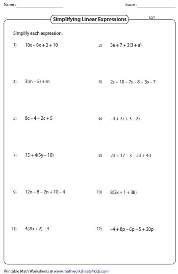 Simplify Each Expression Algebra 1 Worksheet Escolagersonalvesgui