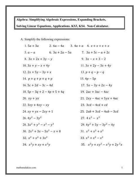 Simplifying Algebraic Expressions Worksheet Ame.my.id