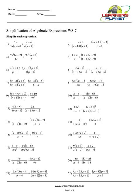Simplifying Algebraic Expressions Worksheet Onlineworksheet.my.id
