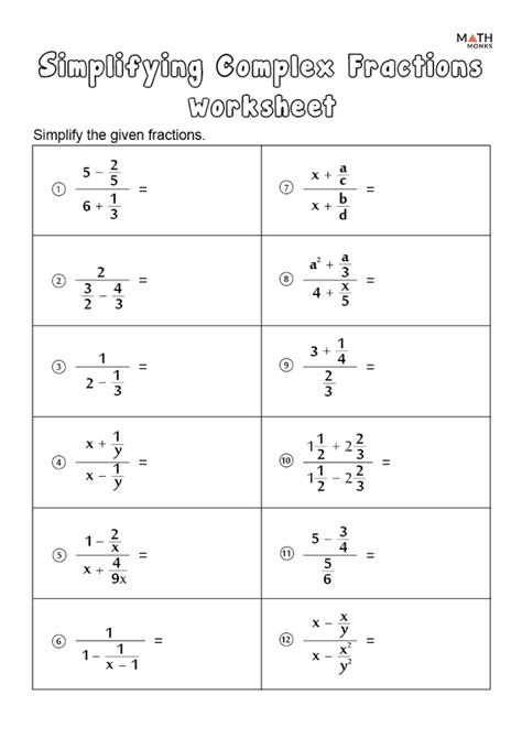 Simplifying Complex Fractions Worksheets