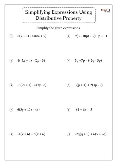 Simplifying Expressions Distributive Property Worksheet