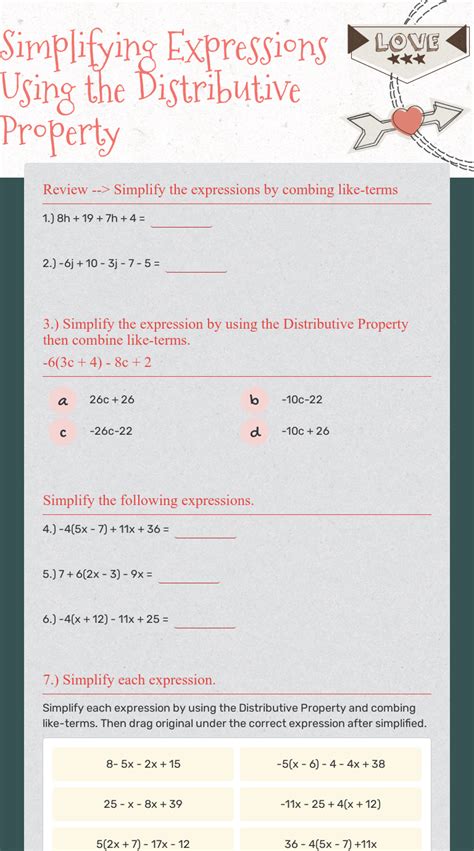 Simplifying Expressions Using the Distributive Property Interactive