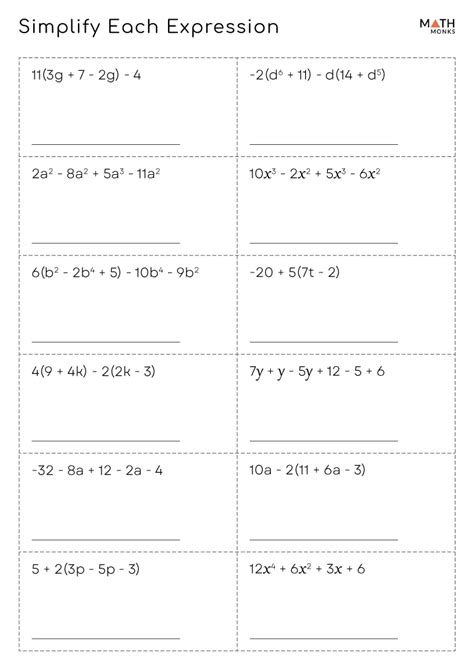 Simplifying Expressions Worksheets Math Monks
