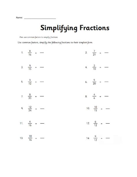 Simplifying Fractions Worksheet 4th Grade