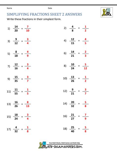 Simplifying Fractions Worksheets With Answers