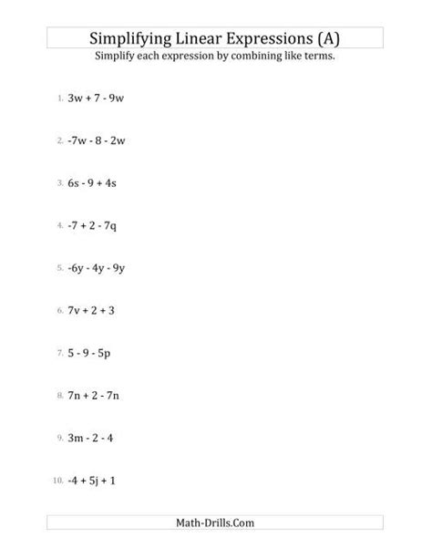 Simplifying Linear Expressions with 3 Terms (A)