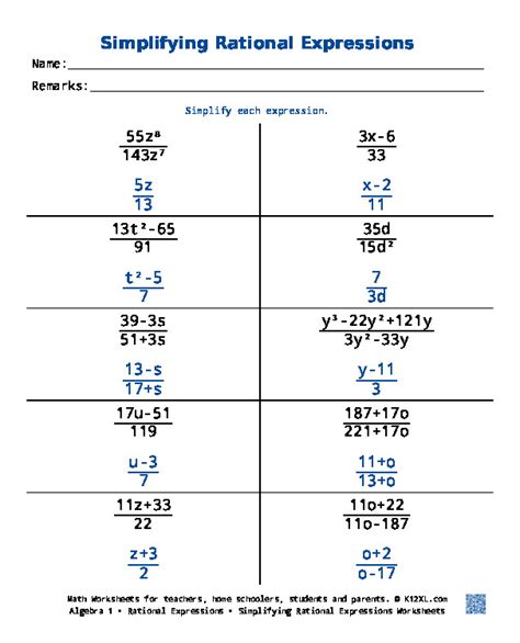 Simplifying Rational Expressions Worksheets Pinterest