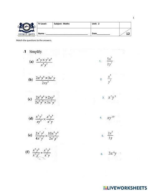 Simplifying exponents worksheet. Practice simplifying expressions with exponents using the rule...