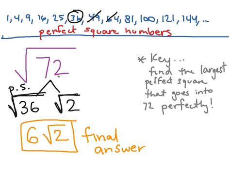 Simplifying square root of 72 Math ShowMe