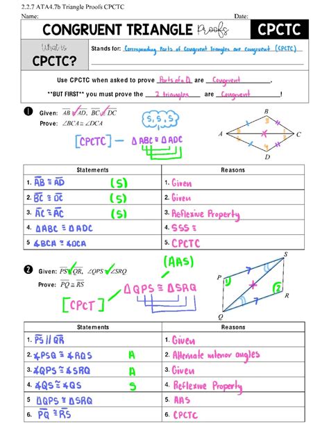 Simply explained CPCTC Proofs Worksheet with Answers Easy Steps to
