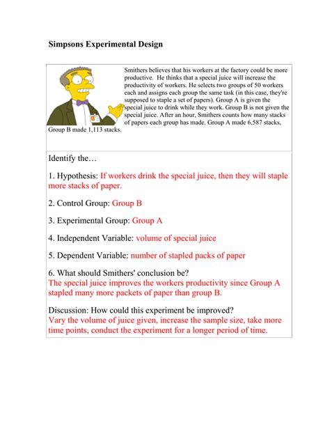 Simpsons Experimental Design Worksheet Answers Try this sheet