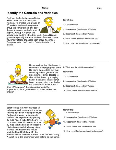 Simpsons Independent And Dependent Variables Worksheet Answers