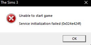 Sims 3 Unable To Start Game Service Initialization Failed 0x024e424f