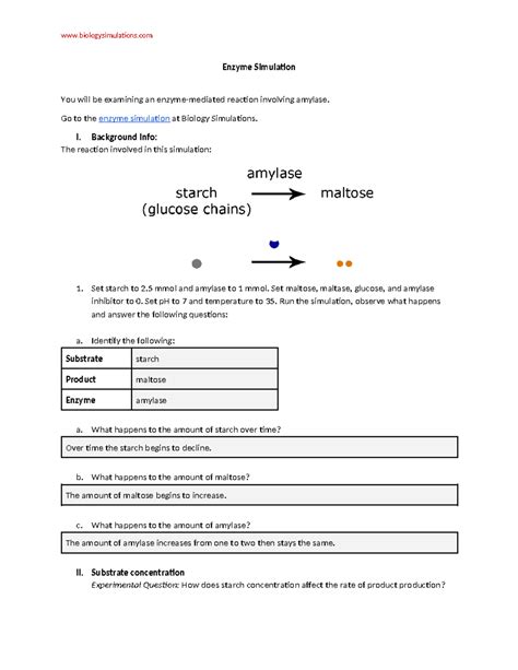 Simulation Answer Enzyme Lab Key