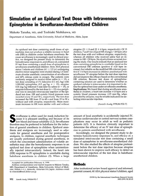 Simulation of an Epidural Test Dose with Intravenous Epineph