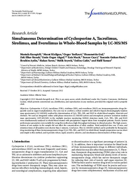 Simultaneous Determination of Cyclosporine, Sirolimus, and