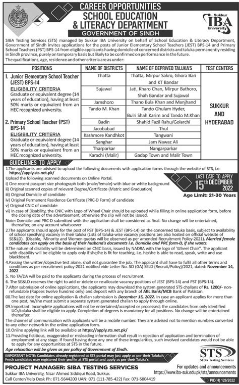 Sindh PST JEST 40000 Teachers Jobs 2024 District Wise Apply