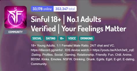 Owner is nice and very helpful to the Discord 18+ server community. Sinful has lots of active members, many in late 20s and over 30 years old. By verifying you are an adult, …. 