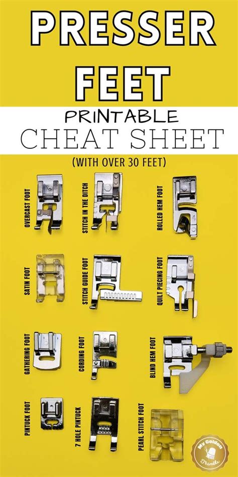 Singer sewing machine presser feet cheat sheet.  Oct 25, 2025 - This Pin was discov...
