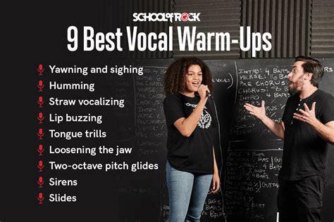 Singing warm ups. One of the best practice vocal warm ups is to glide between an octave or two. Start by playing a note on the piano, and then the note an octave above. For instance, if you start on C4, play C5. Sing with a relaxed tone, gliding seamlessly from one note to the next keeping your head steady. Move up and down the piano until you reach the limits ... 