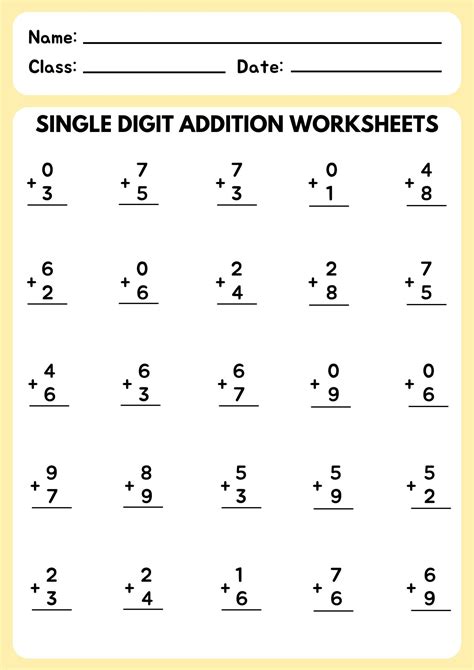 Single Digit Addition Math Worksheets