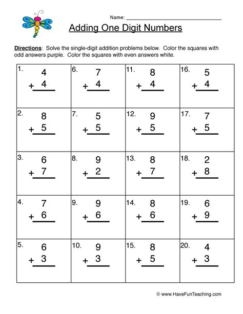 Single Digit Addition Worksheet Have Fun Teaching Addition