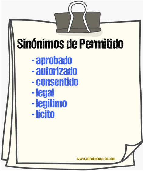 Sinonimo de permitido.  Permitida é o feminino de permitido.  Palabr...